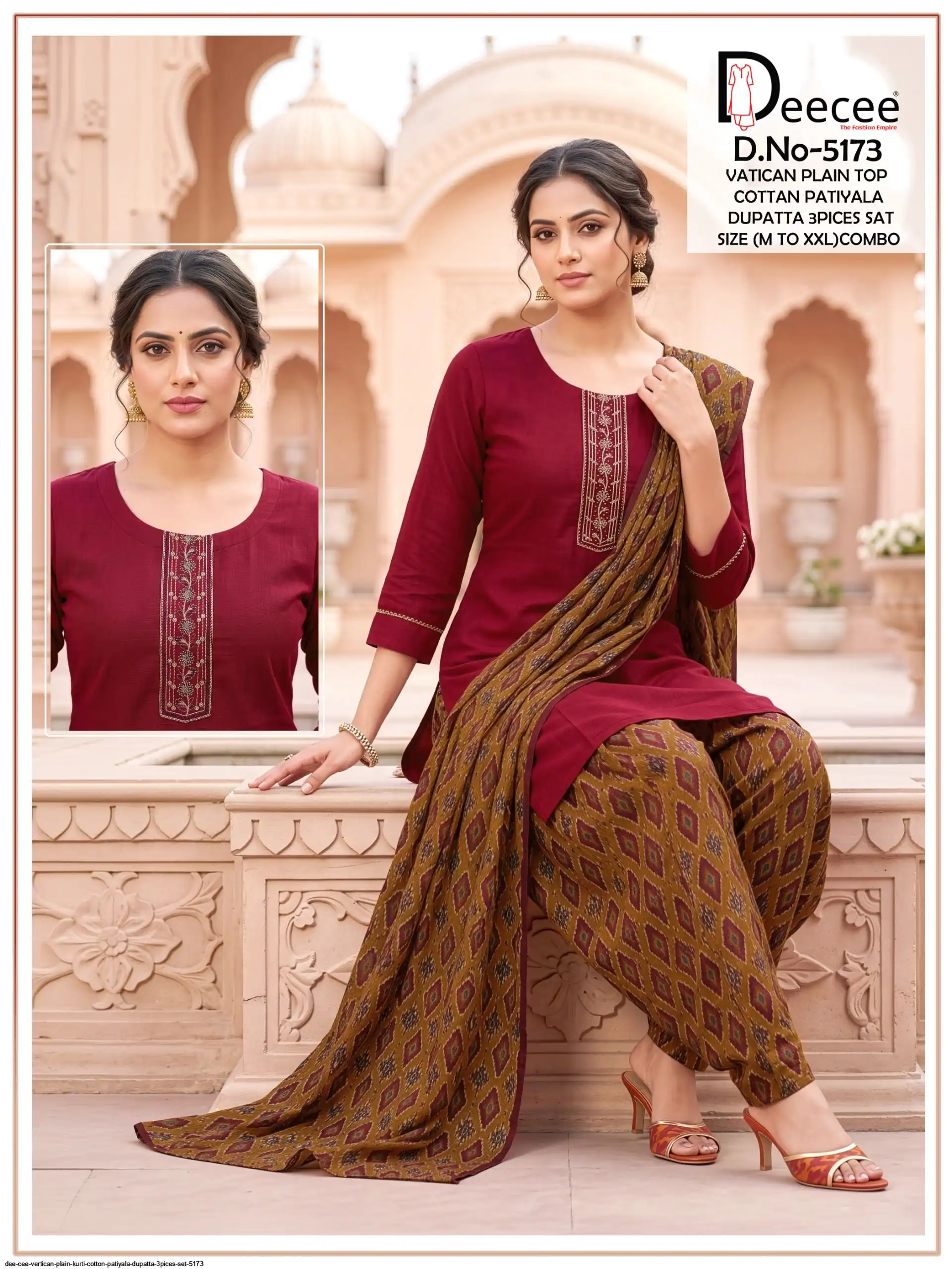 DEE CEE VERTICAN PLAIN KURTI COTTON PATIYALA DUPATTA 3PICES SET 5173 8