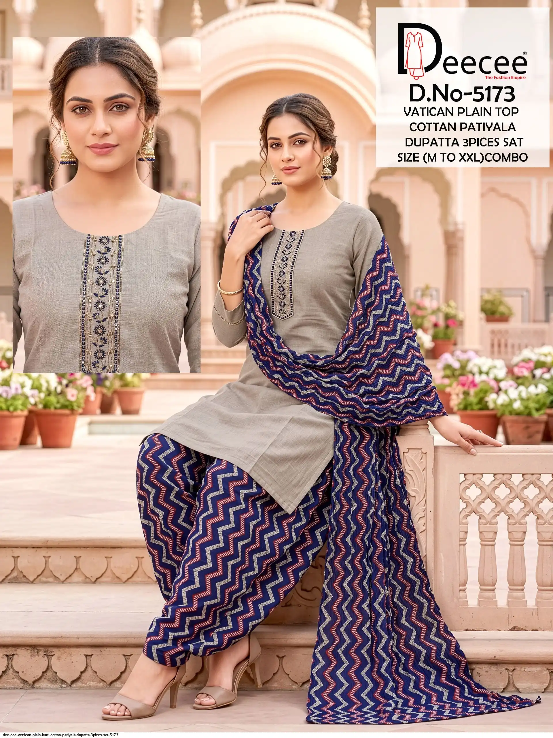 DEE CEE VERTICAN PLAIN KURTI COTTON PATIYALA DUPATTA 3PICES SET 5173 15