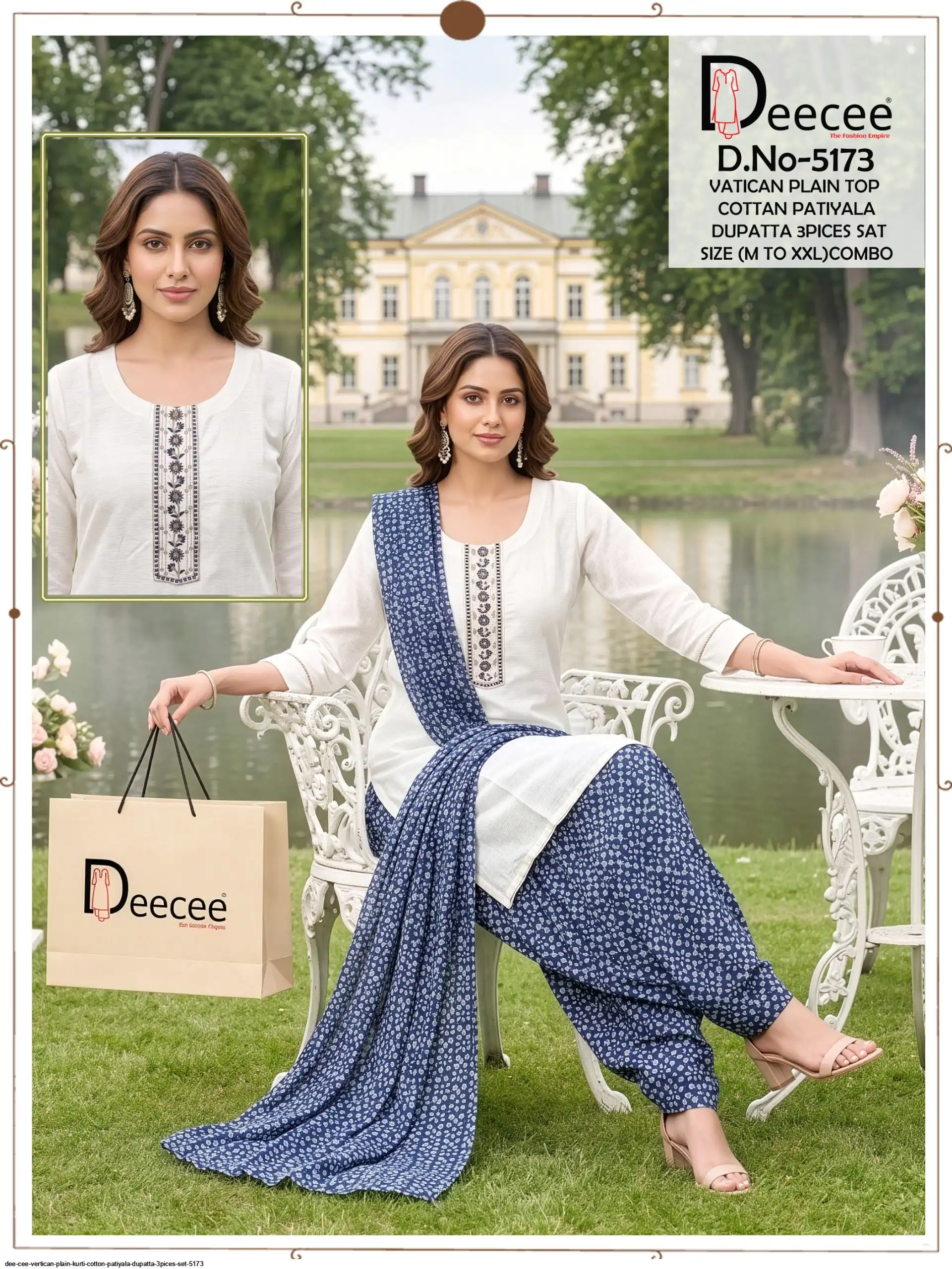 DEE CEE VERTICAN PLAIN KURTI COTTON PATIYALA DUPATTA 3PICES SET 5173 17