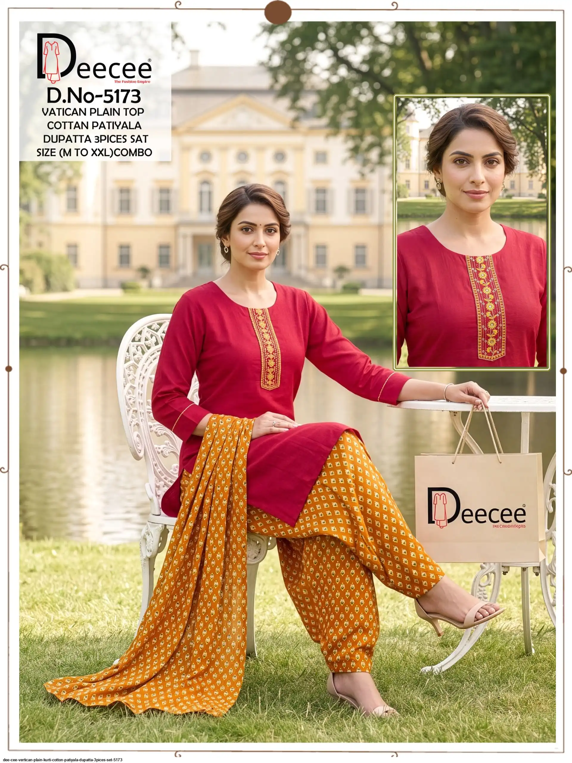 DEE CEE VERTICAN PLAIN KURTI COTTON PATIYALA DUPATTA 3PICES SET 5173 16