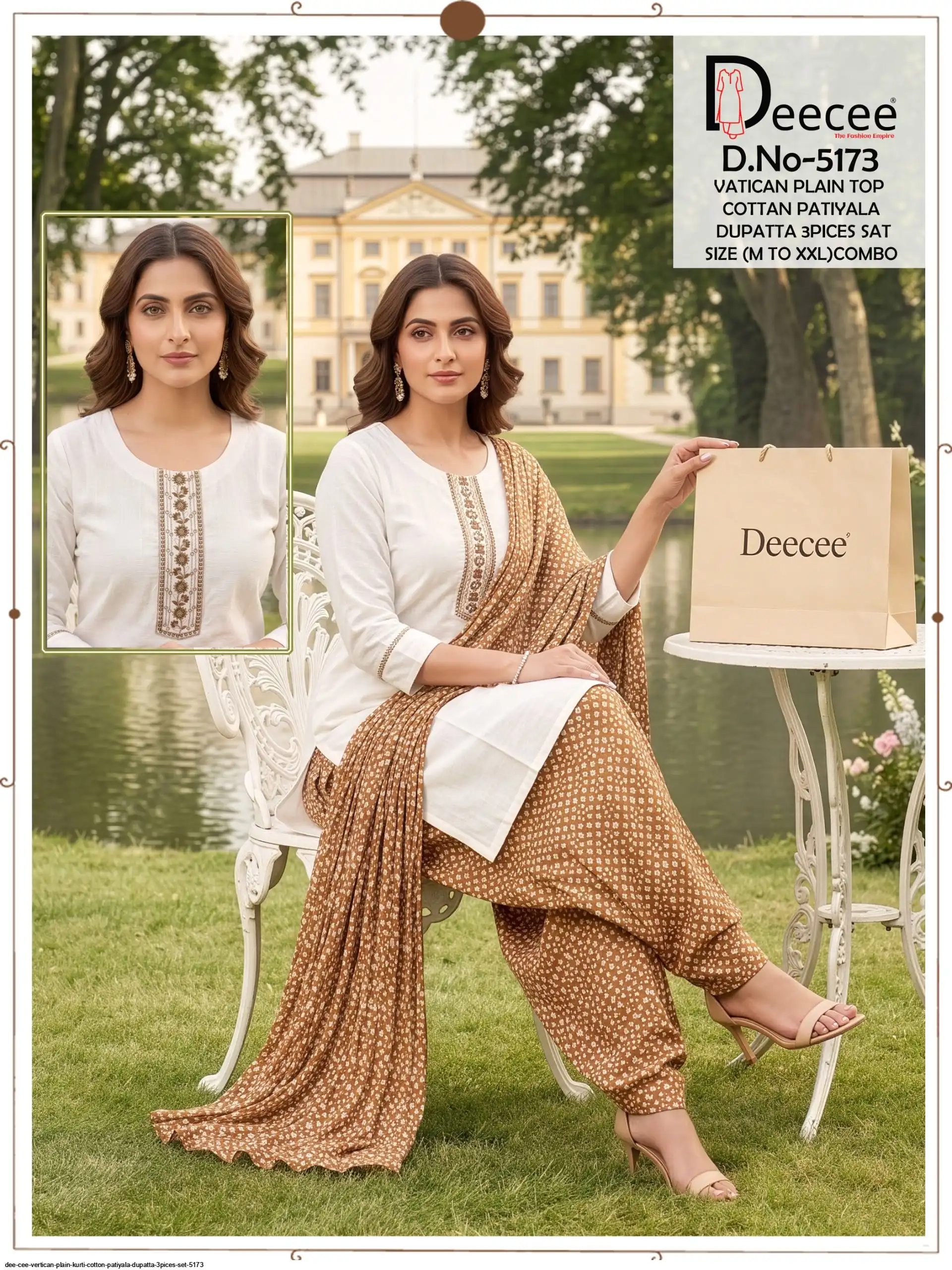 DEE CEE VERTICAN PLAIN KURTI COTTON PATIYALA DUPATTA 3PICES SET 5173 18