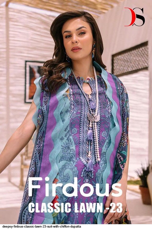 DEEPSY FIRDOUS CLASSIC LAWN 23 SUIT WITH CHIFFON DUPATTA