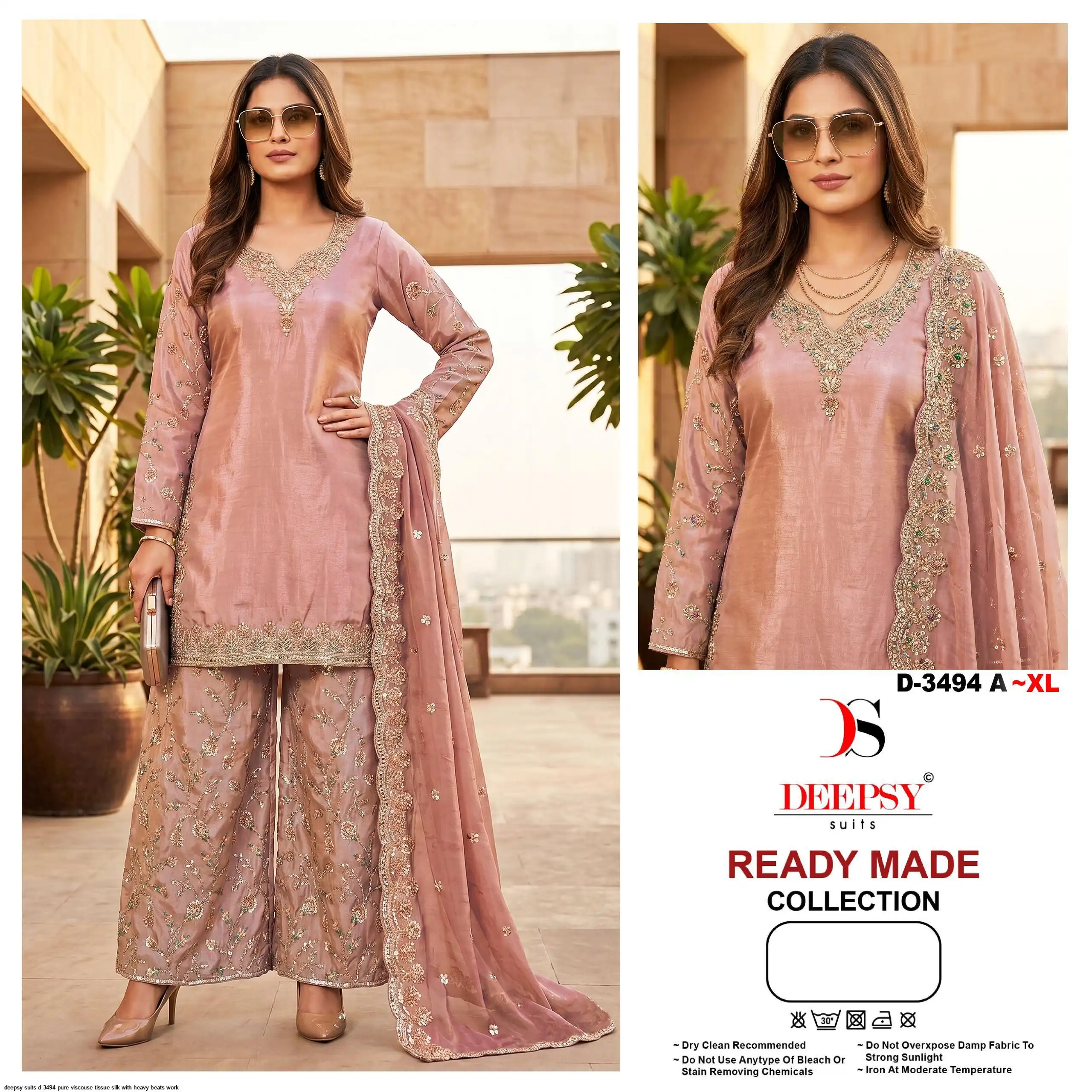 DEEPSY SUITS D 3494 PURE VISCOUSE TISSUE SILK WITH HEAVY BEATS WORK