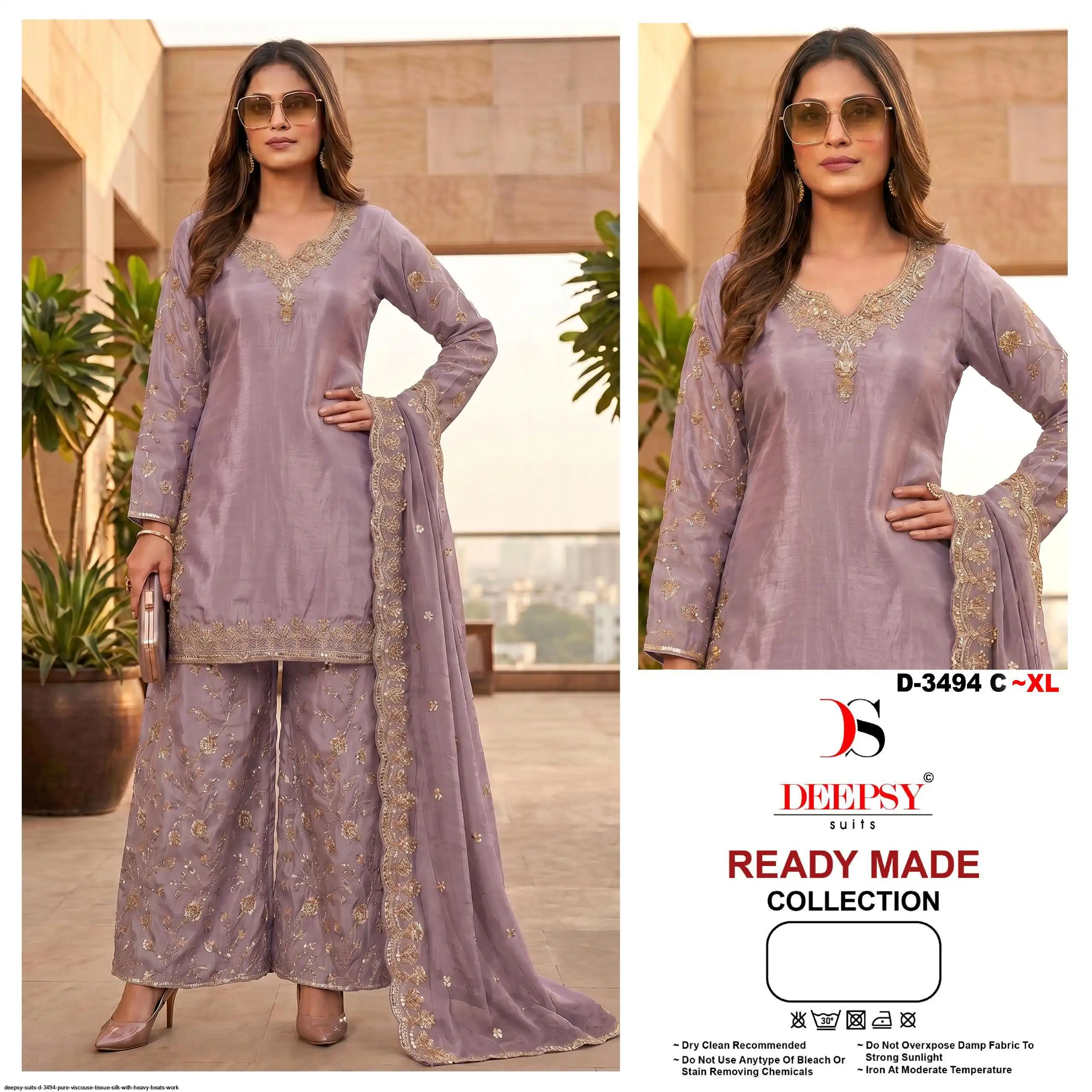 DEEPSY SUITS D 3494 PURE VISCOUSE TISSUE SILK WITH HEAVY BEATS WORK 4