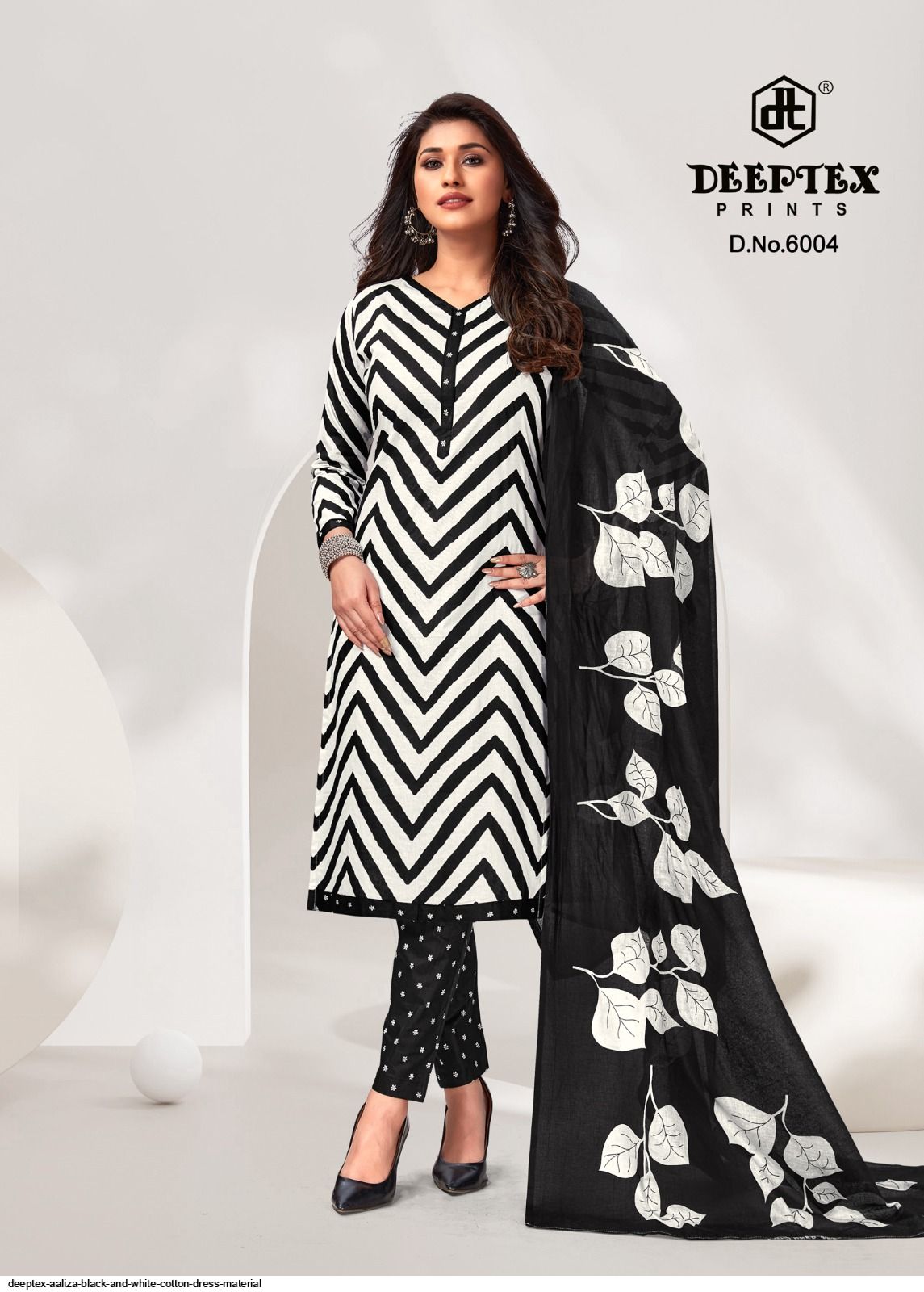 DEEPTEX AALIZA BLACK AND WHITE COTTON DRESS MATERIAL