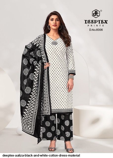 DEEPTEX AALIZA BLACK AND WHITE COTTON DRESS MATERIAL