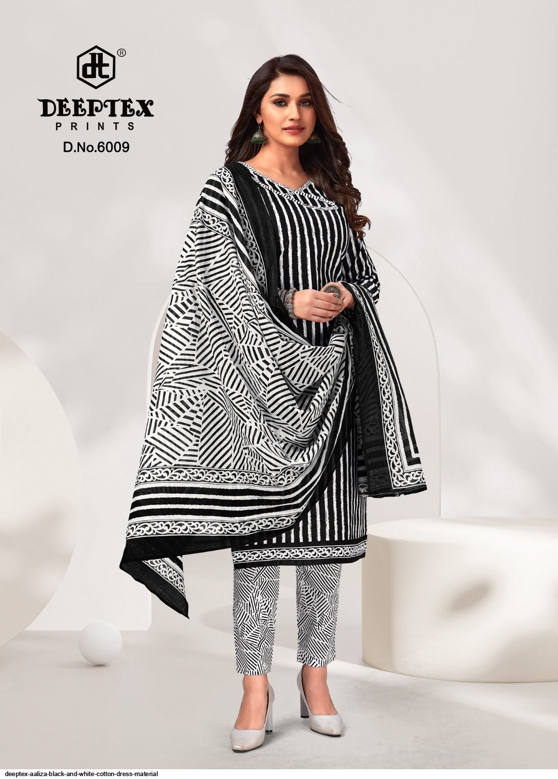 DEEPTEX AALIZA BLACK AND WHITE COTTON DRESS MATERIAL