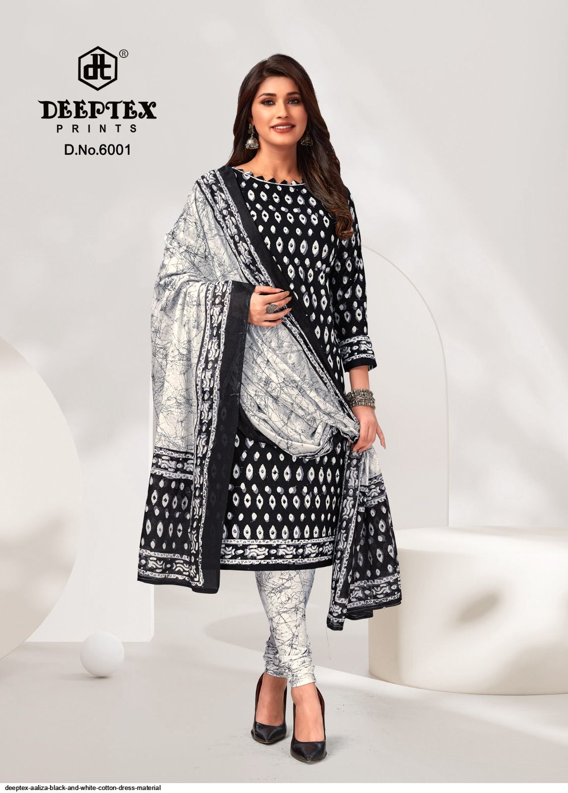 DEEPTEX AALIZA BLACK AND WHITE COTTON DRESS MATERIAL