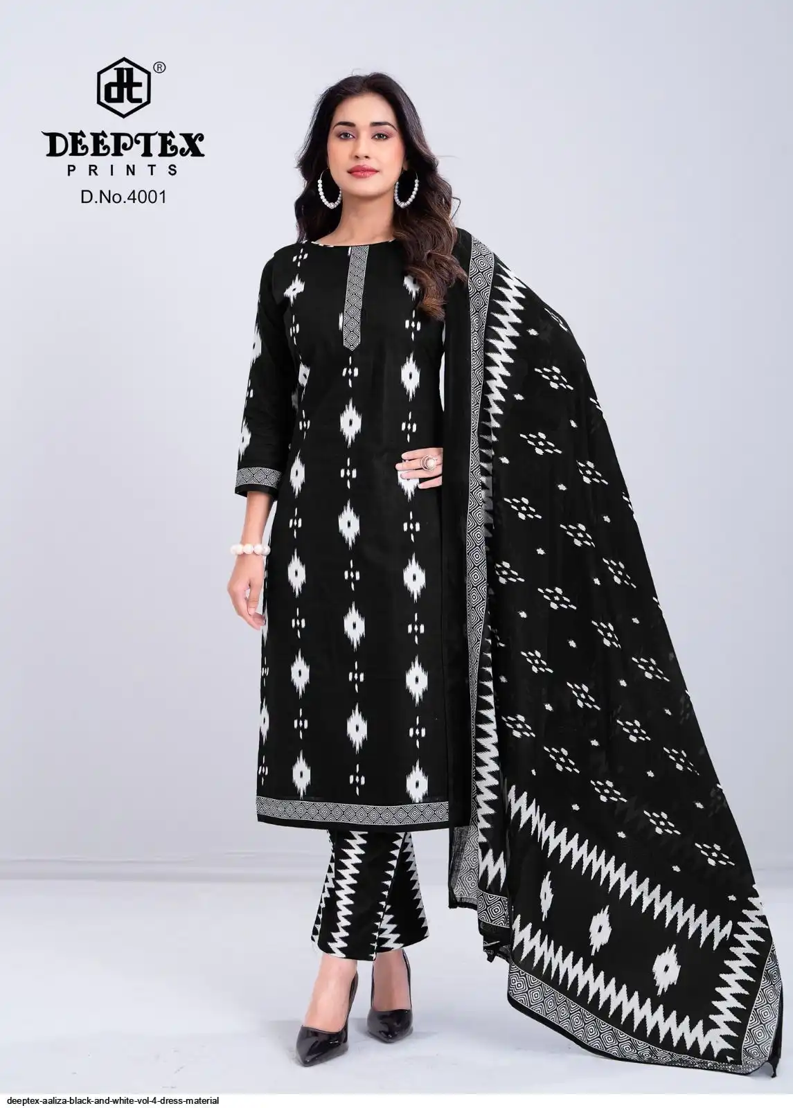 Deeptex Aaliza Black And White Vol-4 Cotton