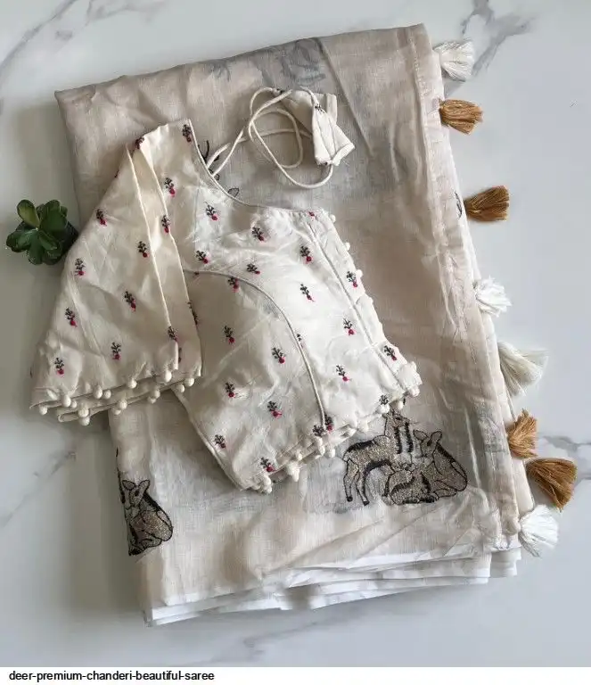 DEER PREMIUM CHANDERI BEAUTIFUL SAREE F