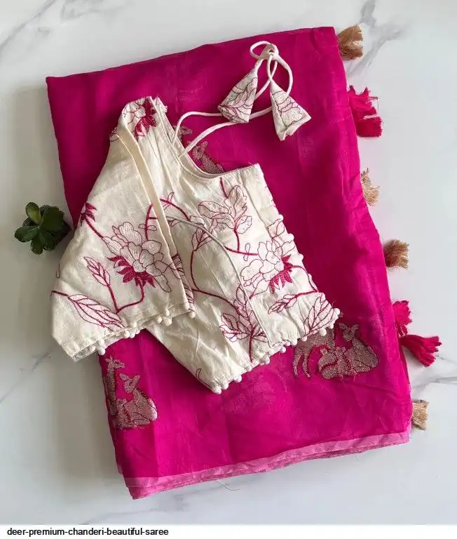 DEER PREMIUM CHANDERI BEAUTIFUL SAREE I