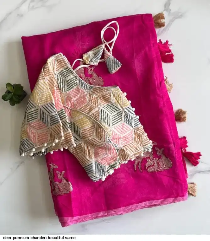 DEER PREMIUM CHANDERI BEAUTIFUL SAREE G