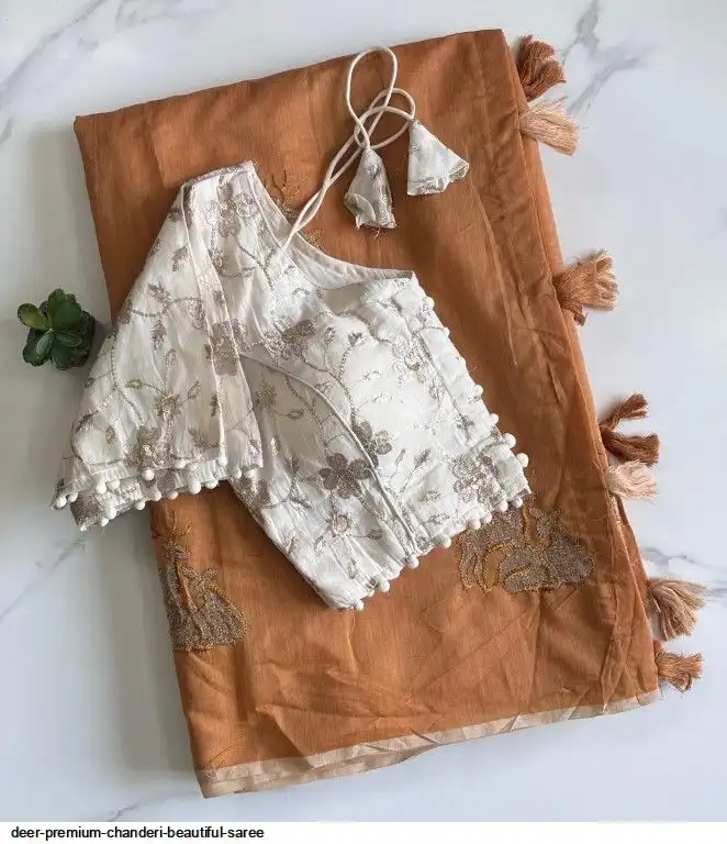 DEER PREMIUM CHANDERI BEAUTIFUL SAREE J