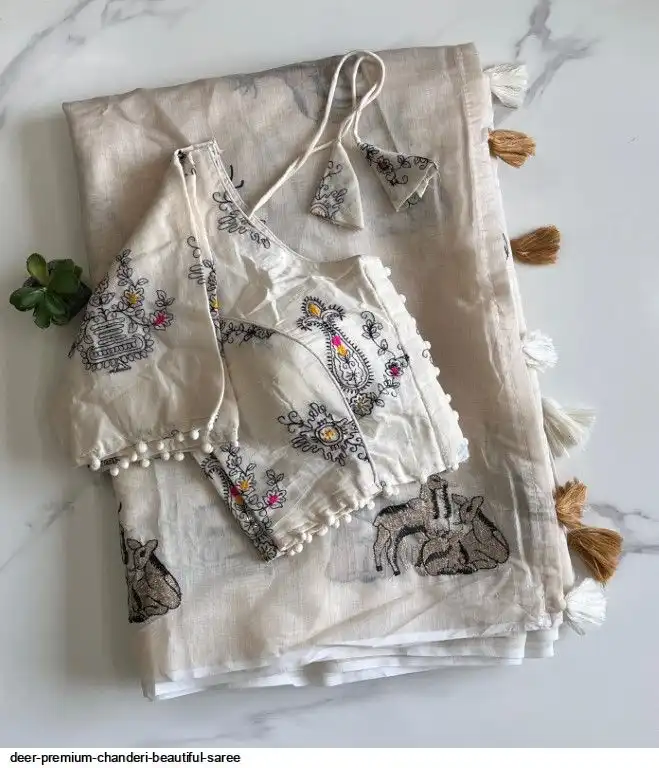 DEER PREMIUM CHANDERI BEAUTIFUL SAREE E