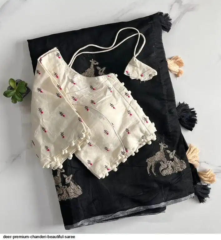 DEER PREMIUM CHANDERI BEAUTIFUL SAREE B