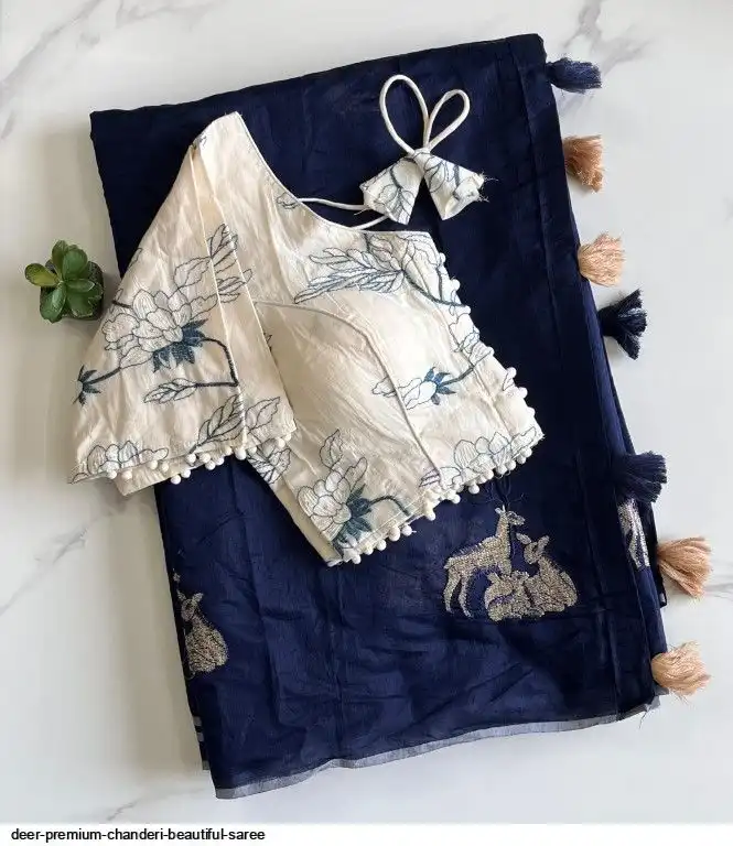 DEER PREMIUM CHANDERI BEAUTIFUL SAREE L