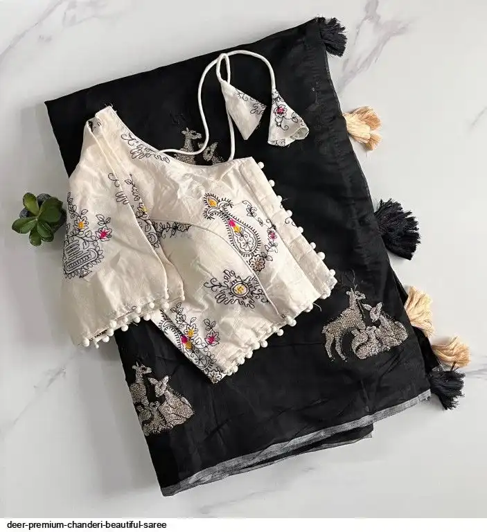 DEER PREMIUM CHANDERI BEAUTIFUL SAREE A