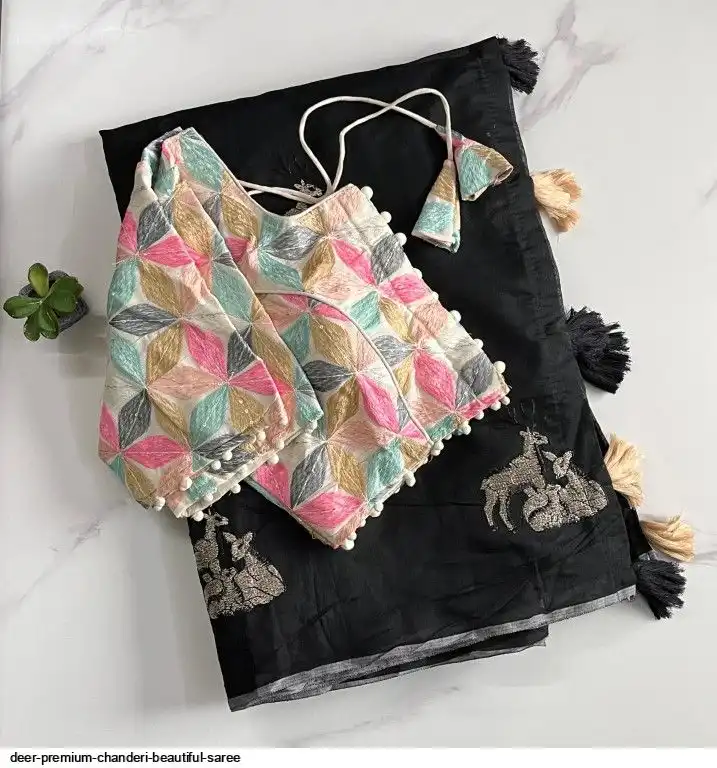 DEER PREMIUM CHANDERI BEAUTIFUL SAREE D