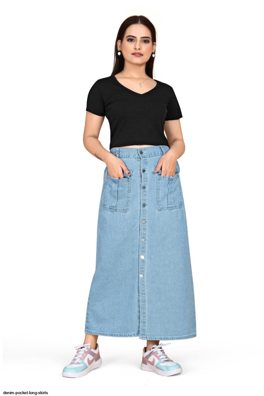 Buy LULU & SKY Slit Detailed A Line Denim Maxi Skirt - Skirts for Women  25128364 | Myntra