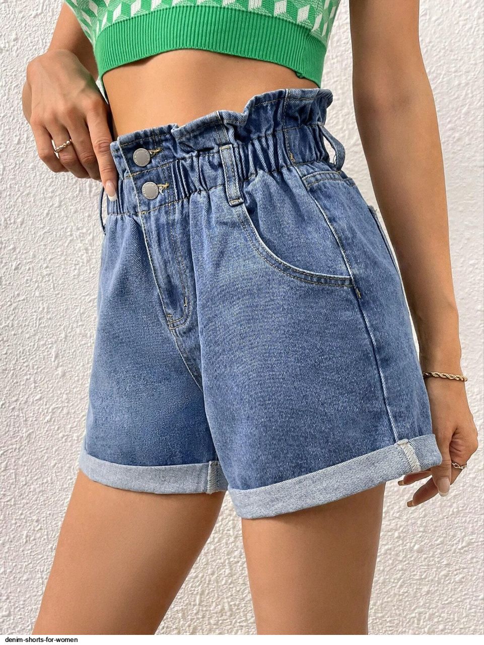 Buy JASAMBAC Women's High Waisted Denim Shorts Rolled Hem Wide Leg Casual Jean  Shorts with Pockets, #2blue, Small at Amazon.in