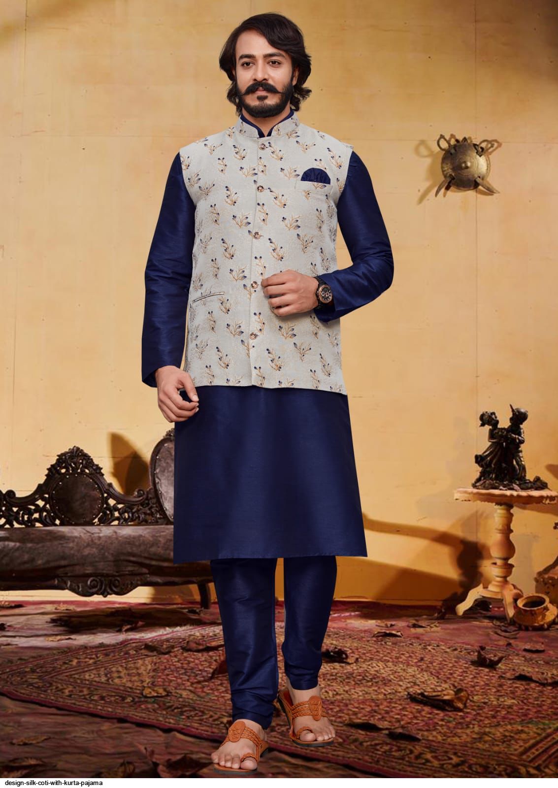 Design Silk Coti With Kurta Pajama