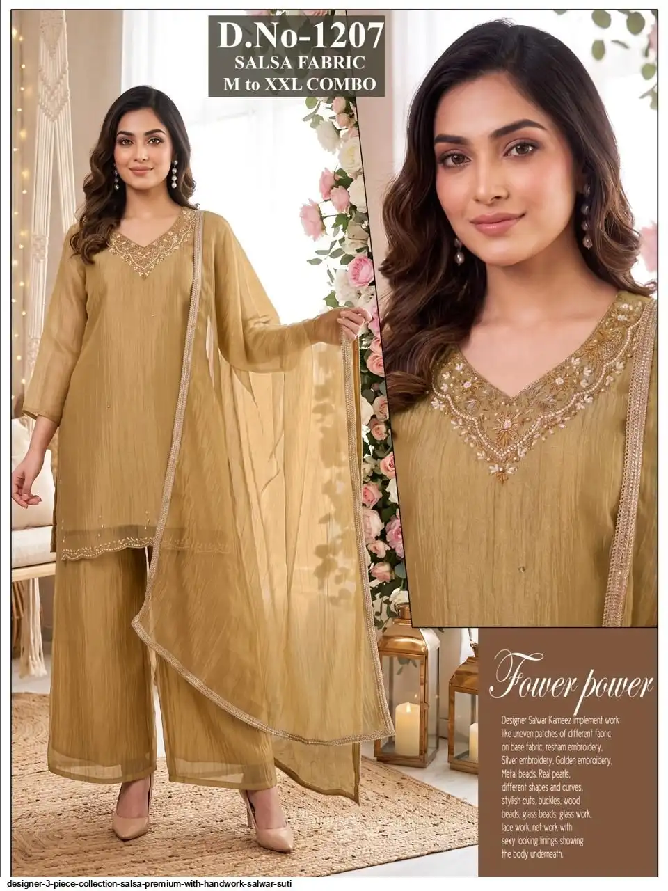 DESIGNER 3 PIECE COLLECTION SALSA PREMIUM WITH HANDWORK SALWAR SUTI A