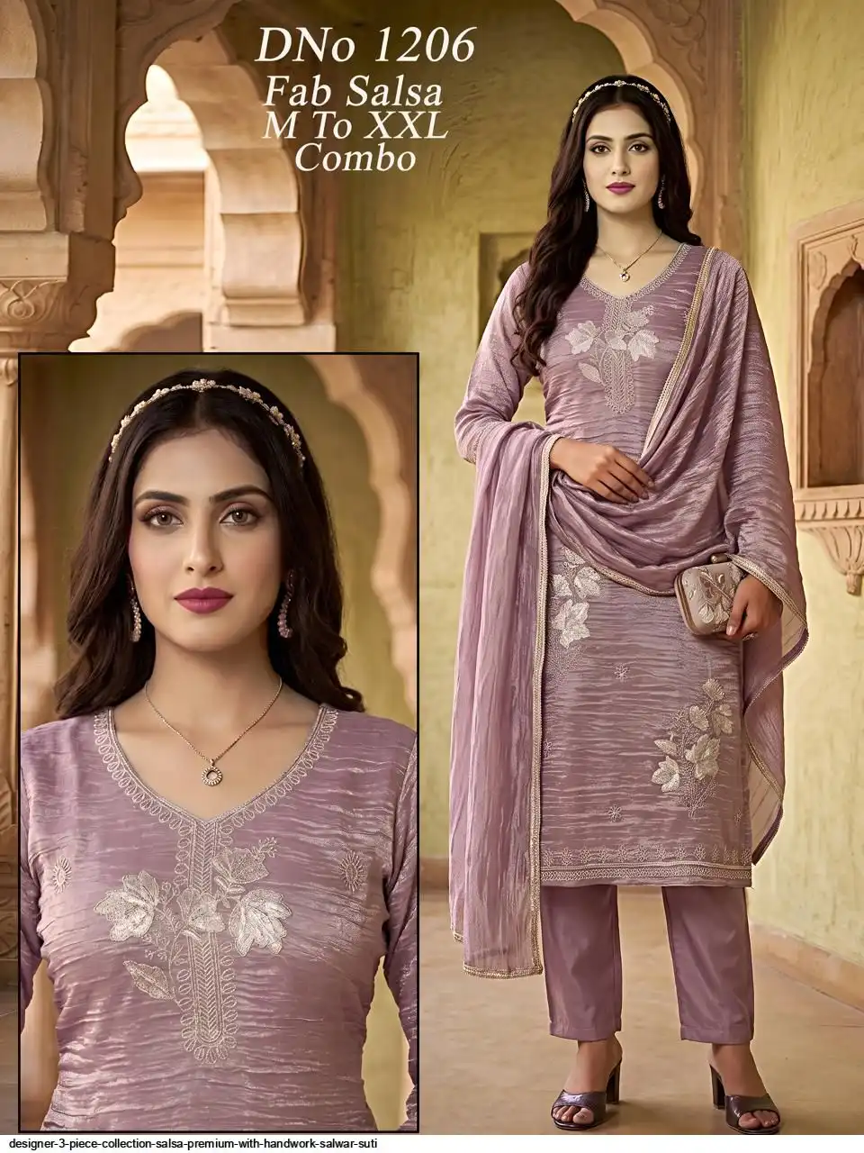 DESIGNER 3 PIECE COLLECTION SALSA PREMIUM WITH HANDWORK SALWAR SUTI C