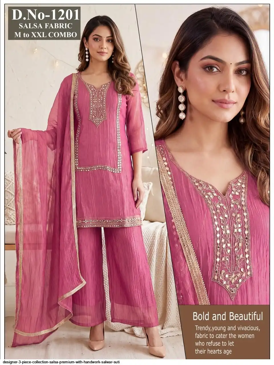 DESIGNER 3 PIECE COLLECTION SALSA PREMIUM WITH HANDWORK SALWAR SUTI E