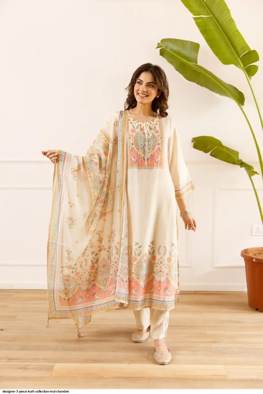 DESIGNER 3 PIECE KURTI COLLECTION MUL CHANDERI A