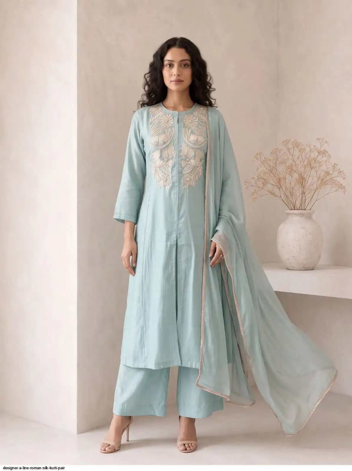 DESIGNER A LINE ROMAN SILK KURTI PAIR A