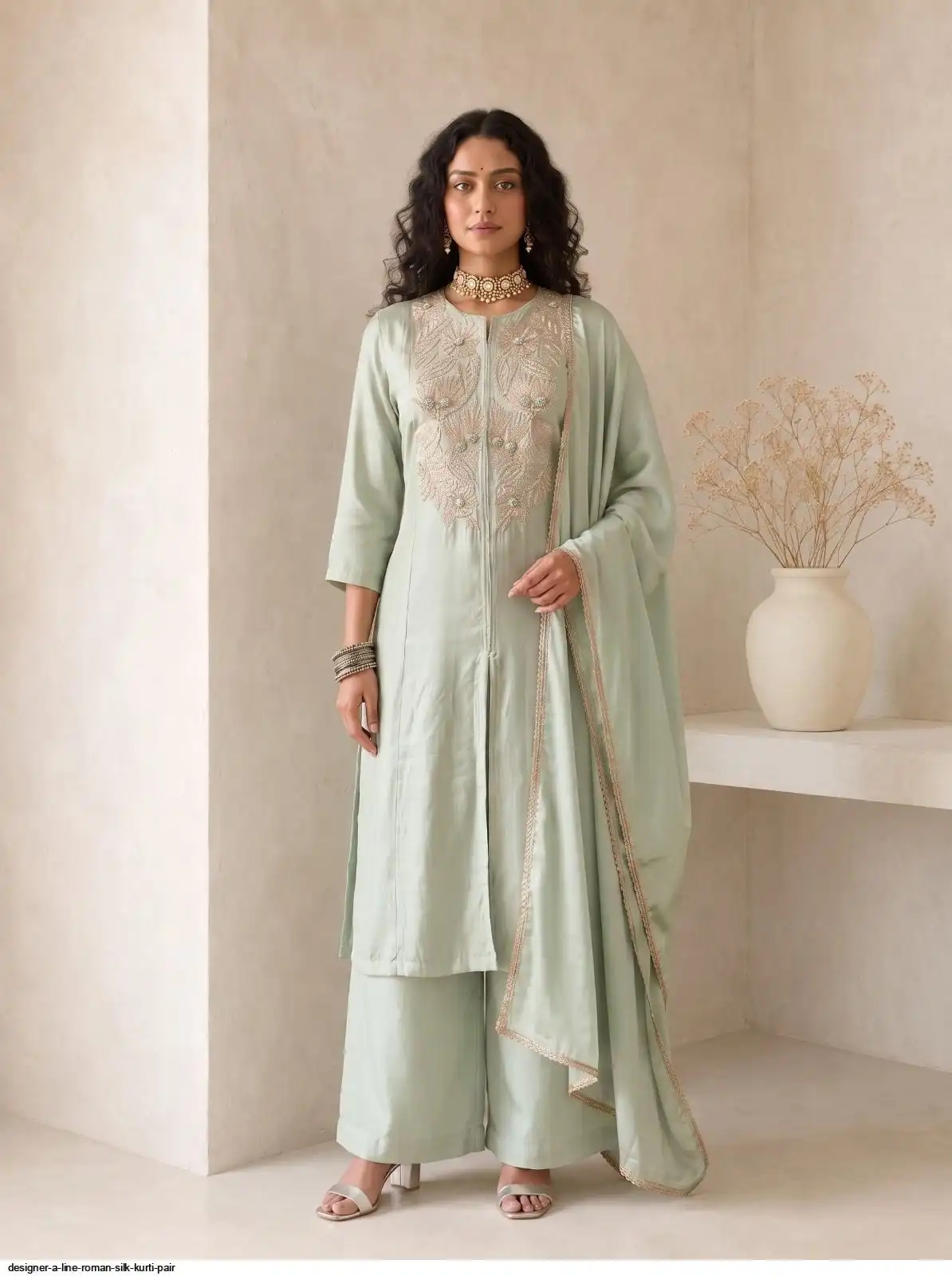 DESIGNER A LINE ROMAN SILK KURTI PAIR C