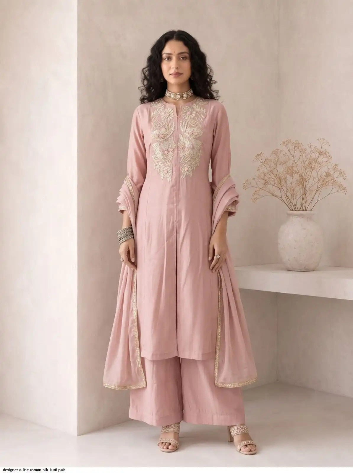 DESIGNER A LINE ROMAN SILK KURTI PAIR D