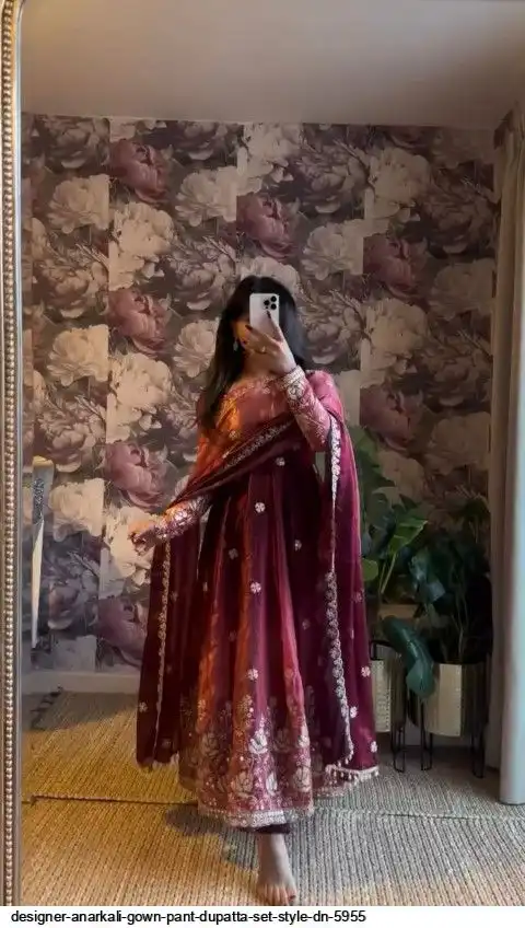 DESIGNER ANARKALI GOWN PANT DUPATTA SET STYLE DN 5955 A
