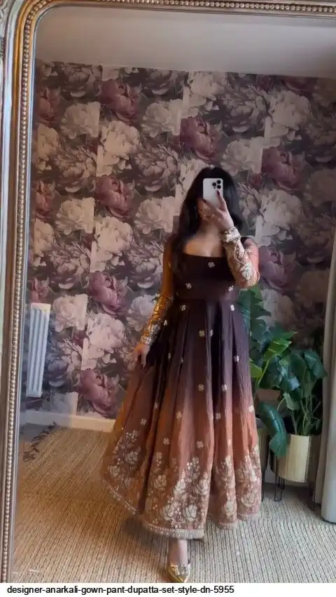 DESIGNER ANARKALI GOWN PANT DUPATTA SET STYLE DN 5955 B