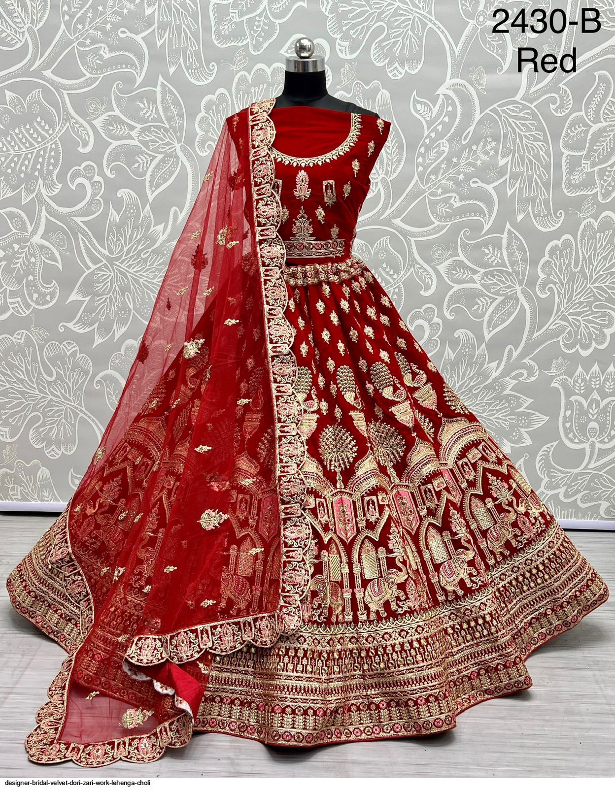 Red Georgette Bridal Mughal Motif Lehenga Choli with All-Over Beautiful Zari  Work and Soft Net Dupatta | Exotic India Art