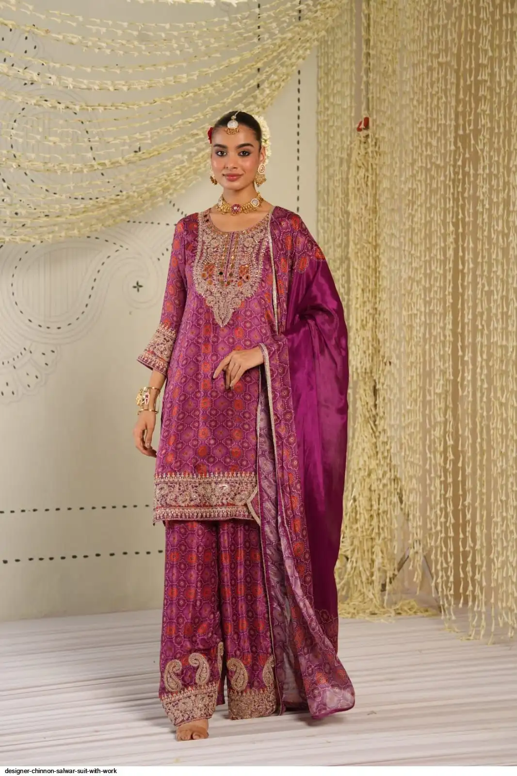 DESIGNER CHINNON SALWAR SUIT WITH WORK C
