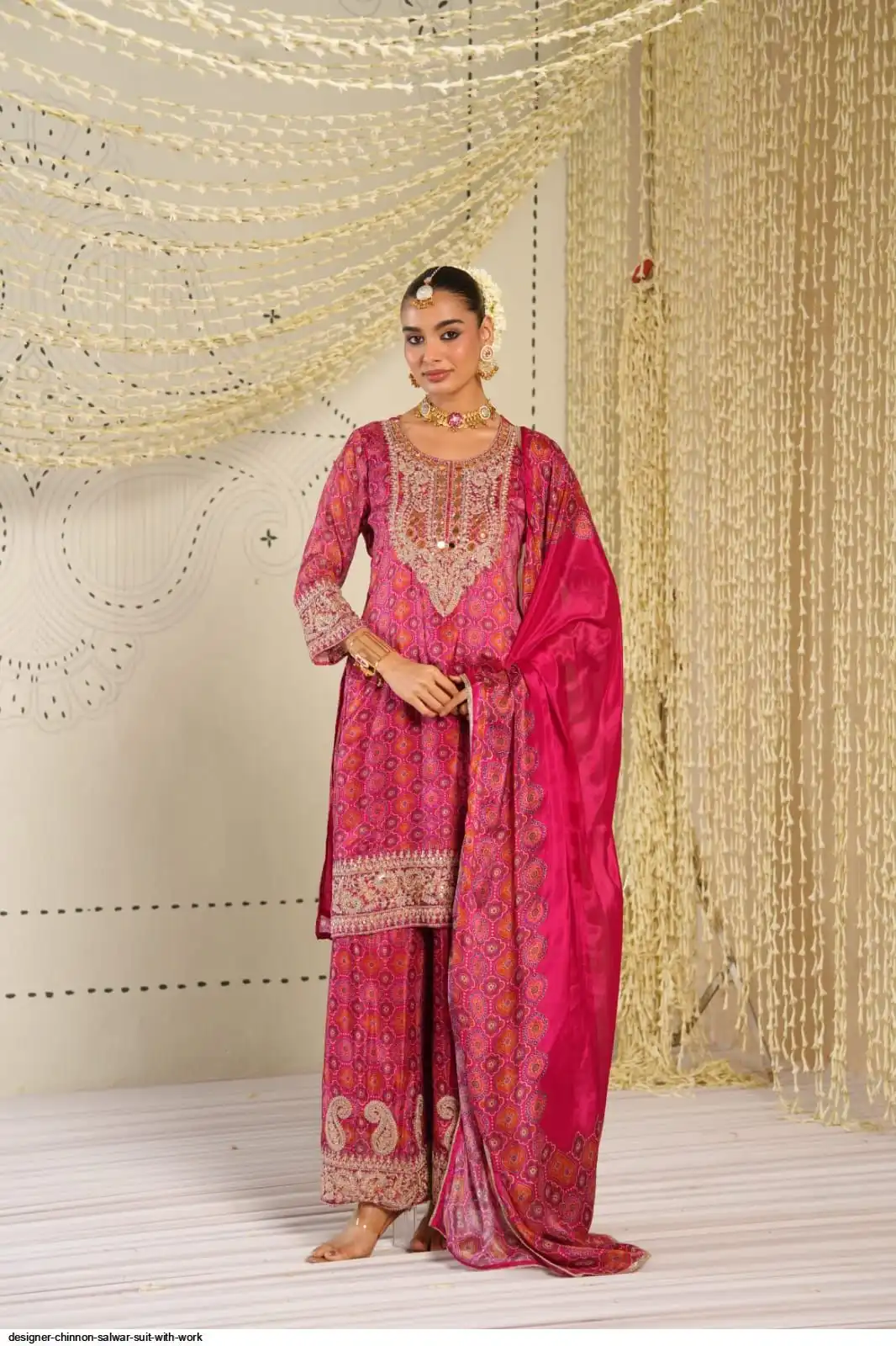 DESIGNER CHINNON SALWAR SUIT WITH WORK A