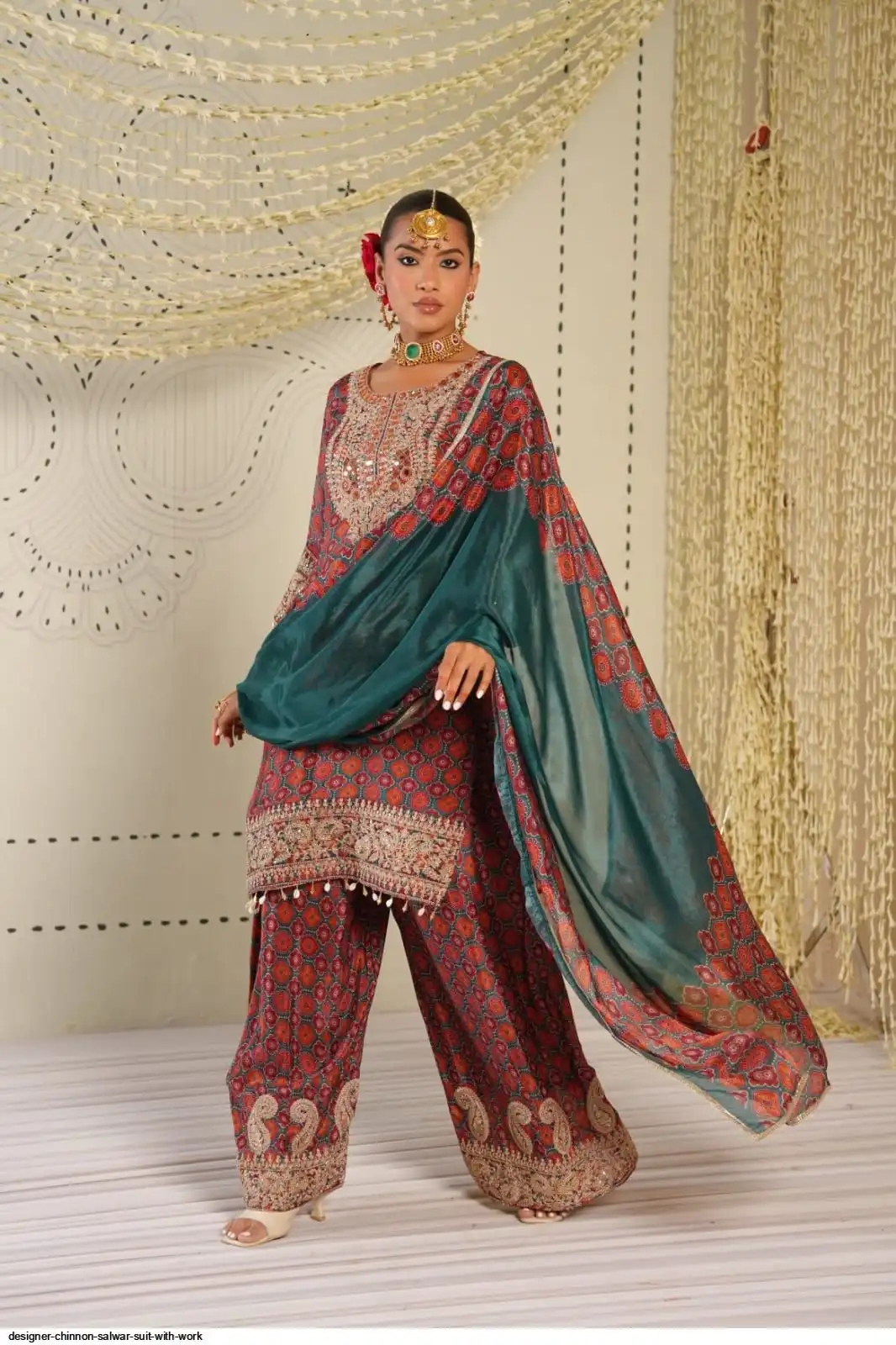 DESIGNER CHINNON SALWAR SUIT WITH WORK B