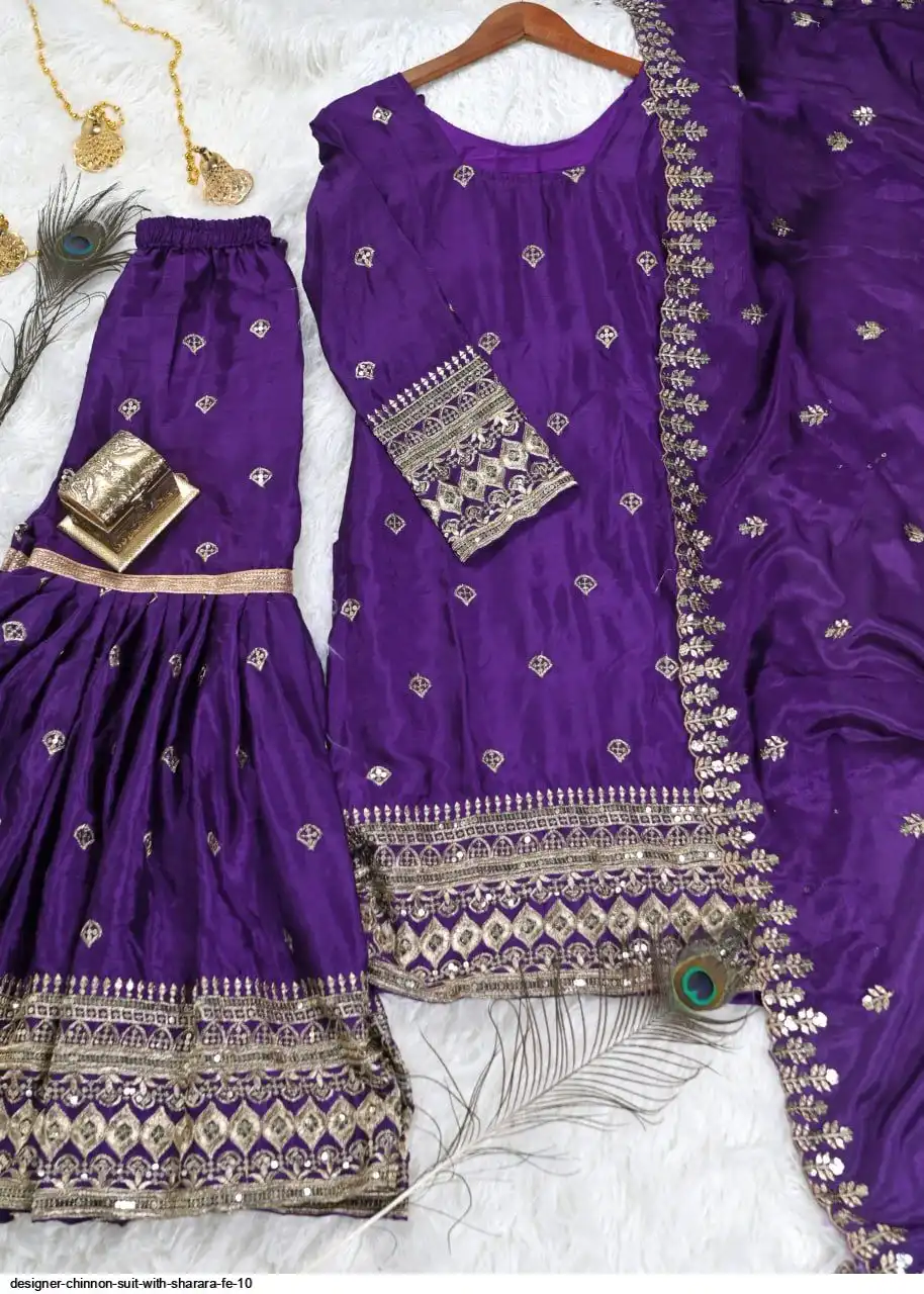 DESIGNER CHINNON SUIT WITH SHARARA FE 10 B