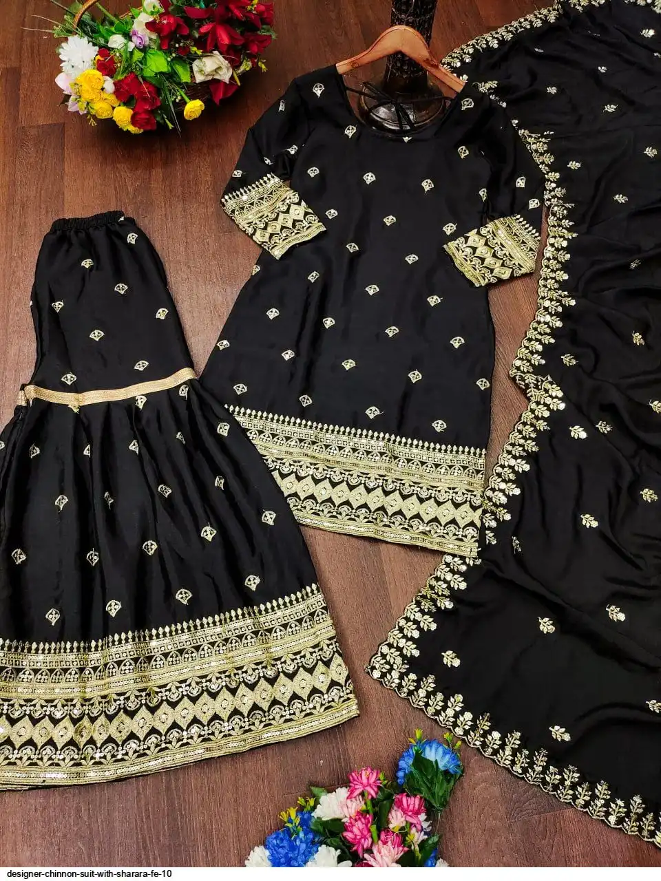 DESIGNER CHINNON SUIT WITH SHARARA FE 10 E