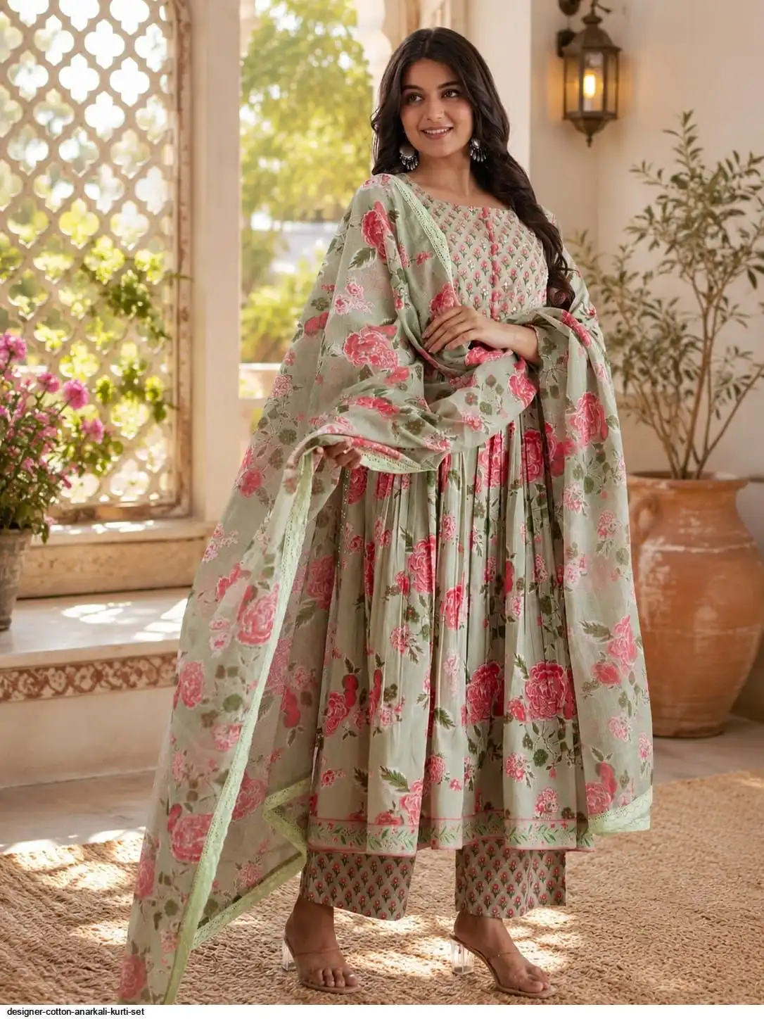 DESIGNER COTTON ANARKALI KURTI SET A
