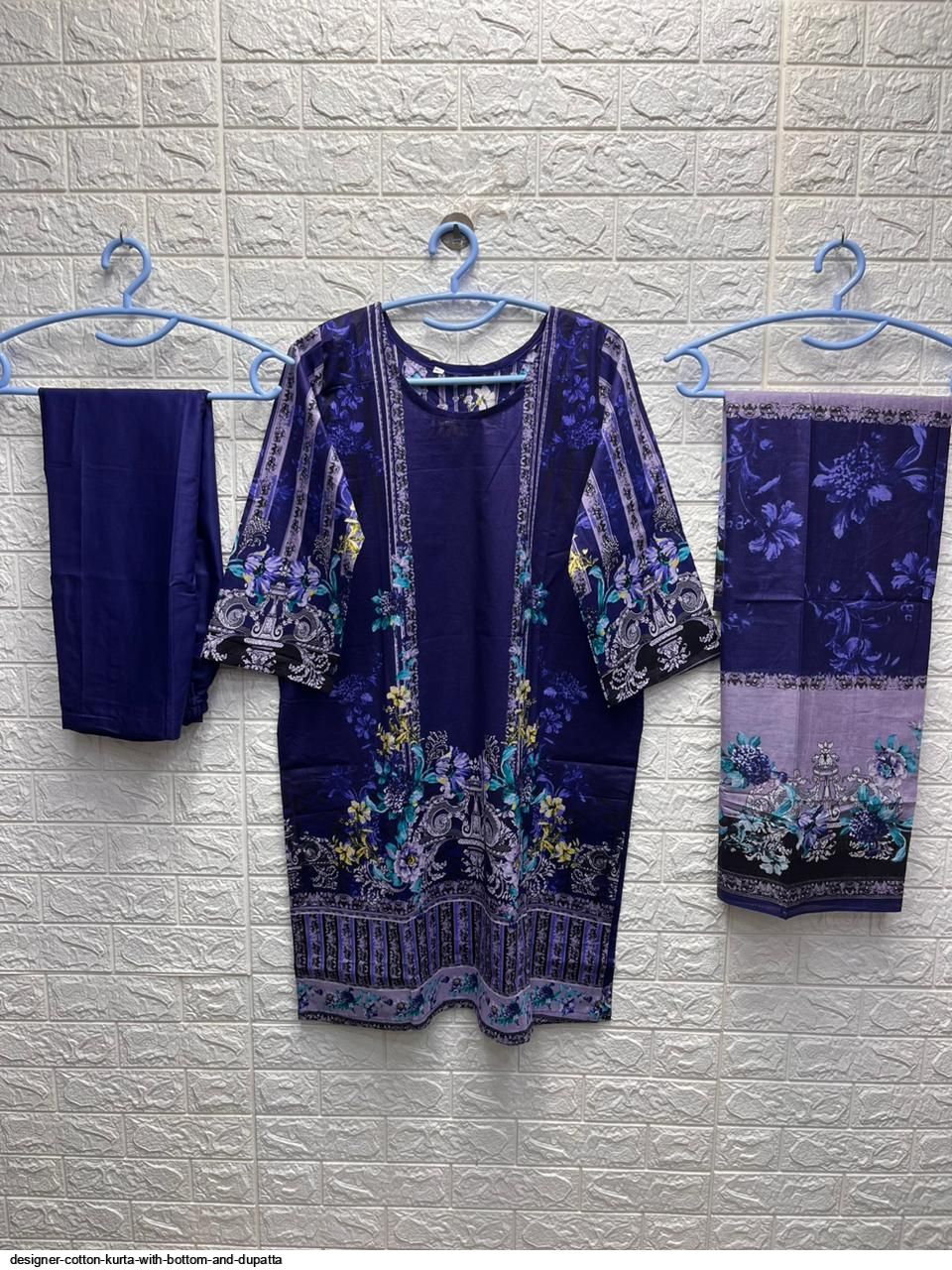 designer cotton kurta with bottom and dupatta