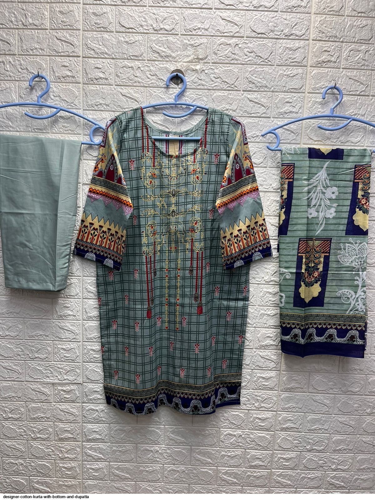designer cotton kurta with bottom and dupatta