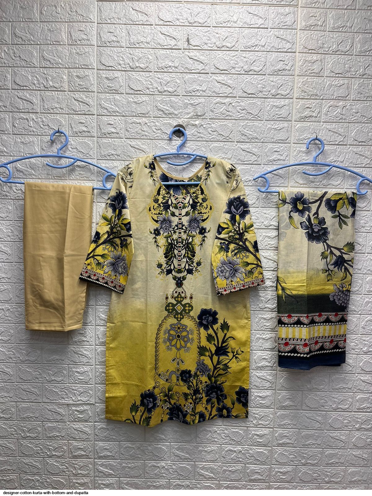 designer cotton kurta with bottom and dupatta