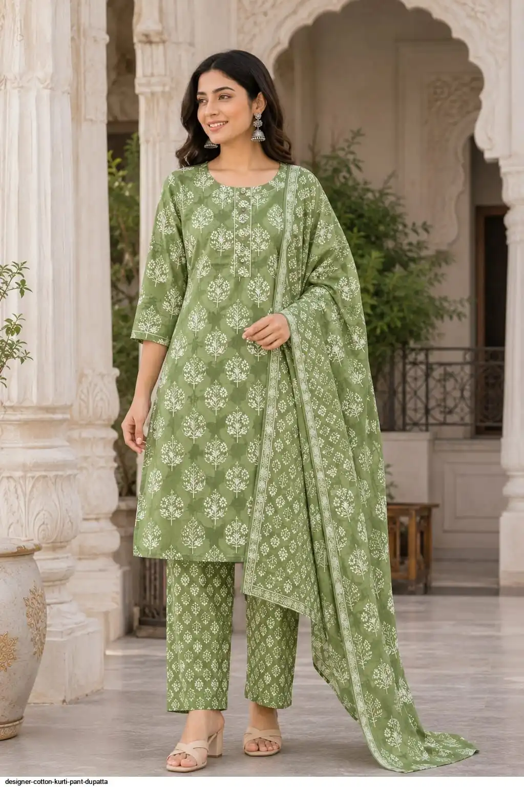 DESIGNER COTTON KURTI PANT DUPATTA 1