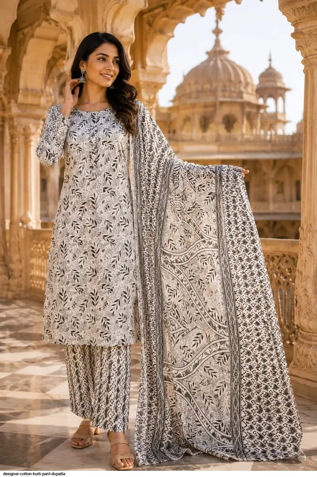 DESIGNER COTTON KURTI PANT DUPATTA 3