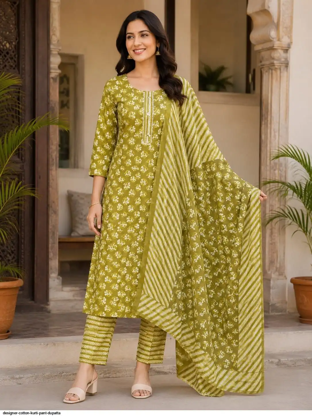 DESIGNER COTTON KURTI PANT DUPATTA 2