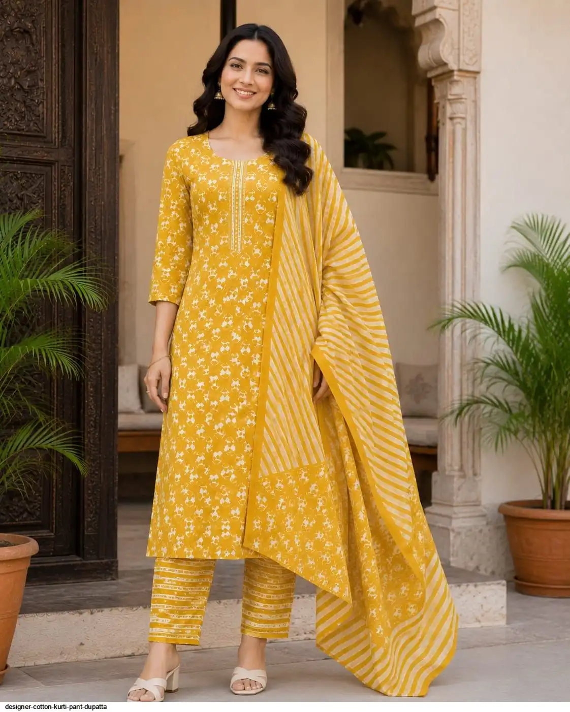 DESIGNER COTTON KURTI PANT DUPATTA 4
