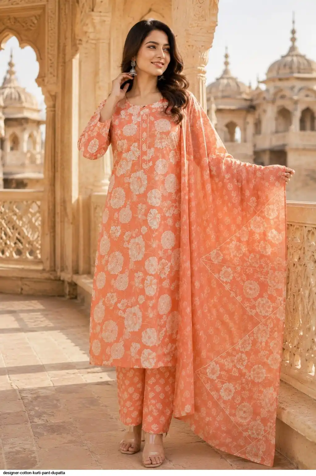 DESIGNER COTTON KURTI PANT DUPATTA 5