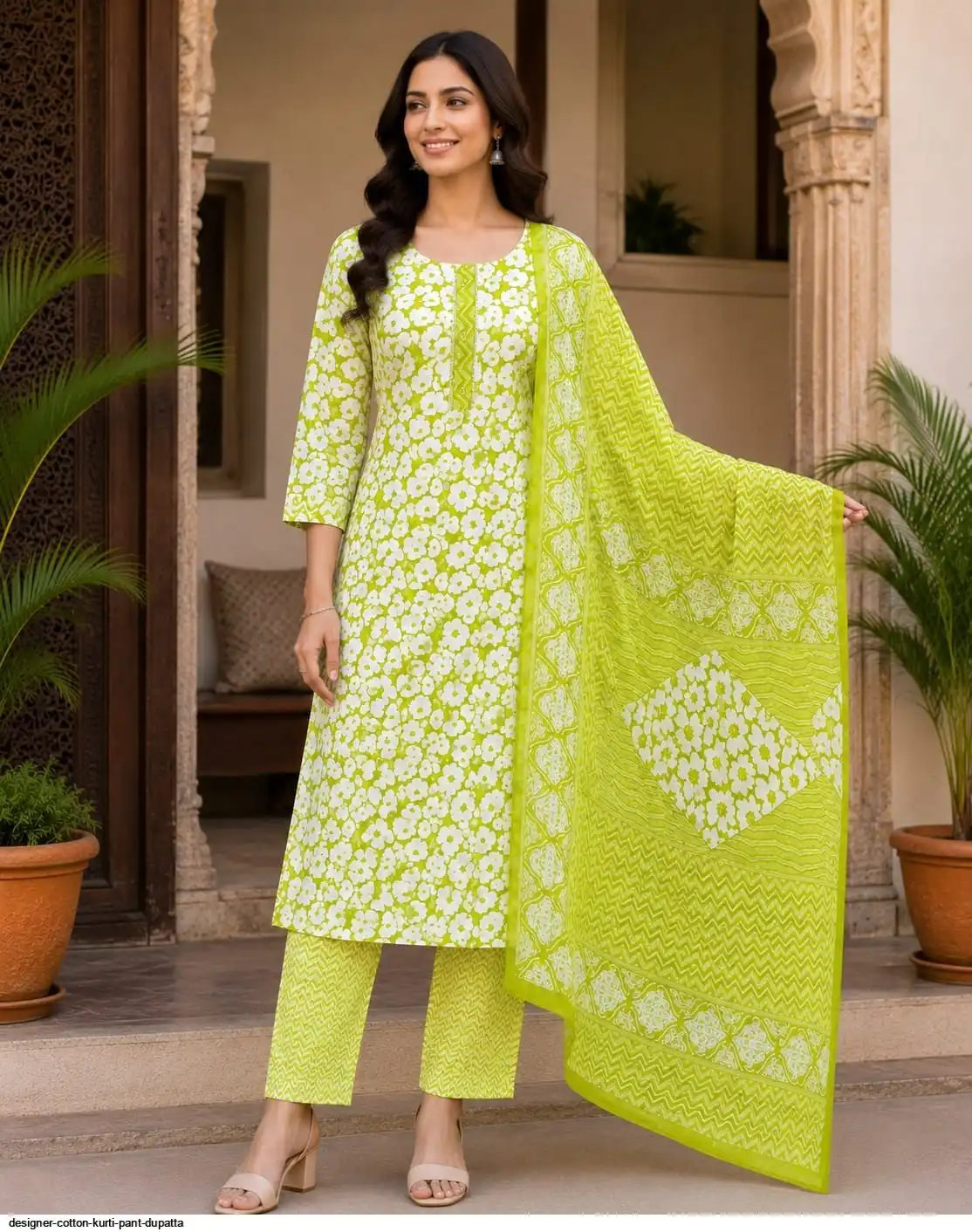 DESIGNER COTTON KURTI PANT DUPATTA 8